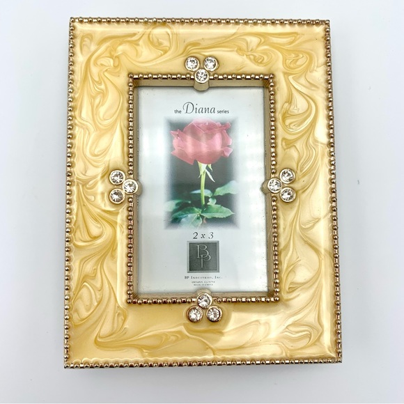2 x 3 Picture Frame Gold Marbelized & Gem Rhinestones Vintage Photo Frame (NWT) - Picture 4 of 16
